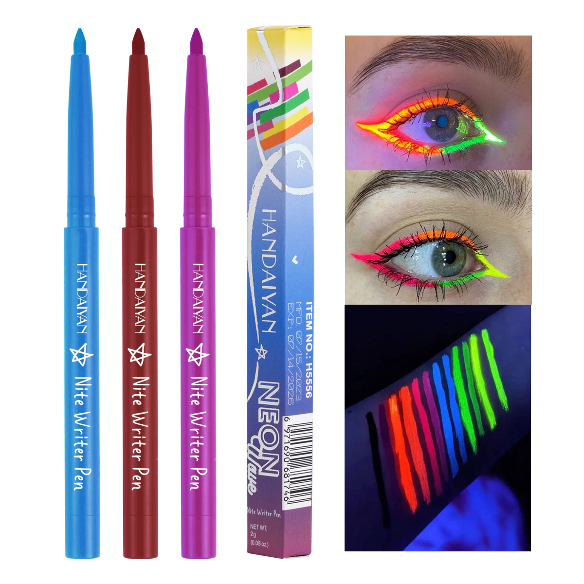 Delineador de ojos de color transfronterizo UV fluorescente handaiyan impermeable cara de Halloween lápiz delineador de ojos
