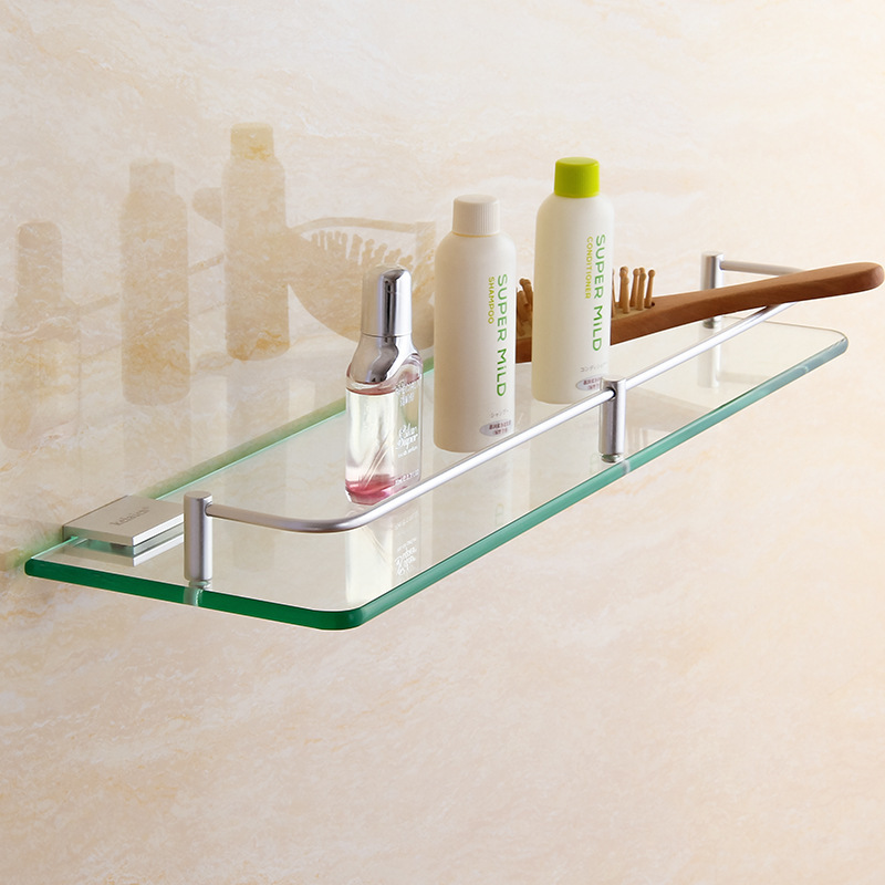 Space Aluminum Glass Shelf Bathroom Hardware Accessories Bathroom Vanity Shelf Rectangular Shelf Bathroom New Product