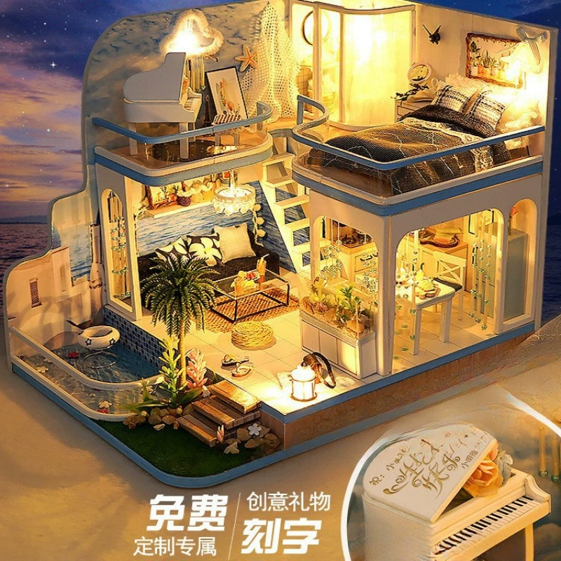 Вилла ручной работы, мини-дом, сборная модель, супер мир, строительный блок, игрушка на день рождения для девочки