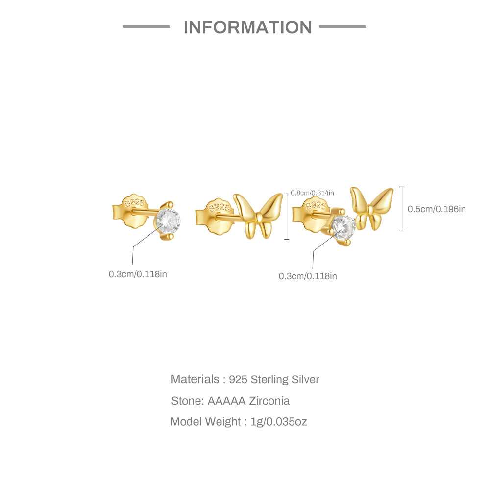 1 Satz Ig-stil Schmetterling Überzug Sterling Silber Tropfenohrringe Ohrstecker display picture 2