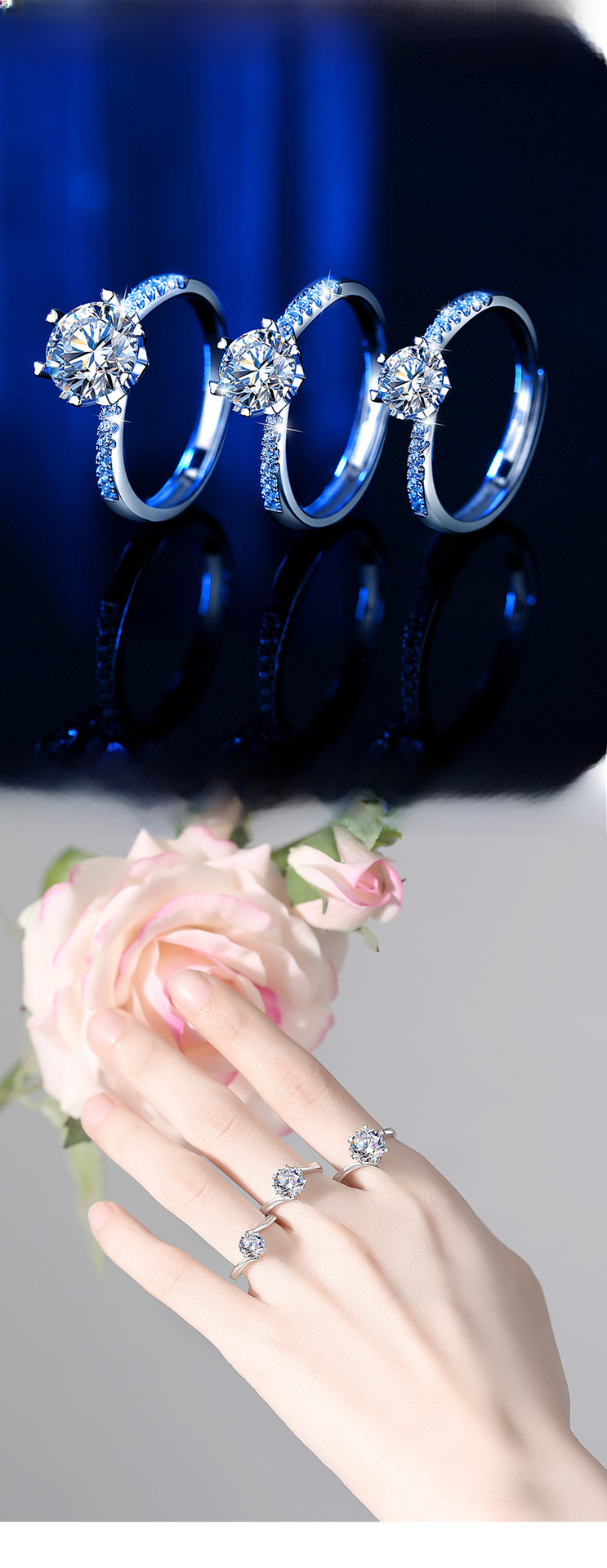 Klassischer Sterlingsilber Moissanit Diamant Partnerring Set_voghion.com