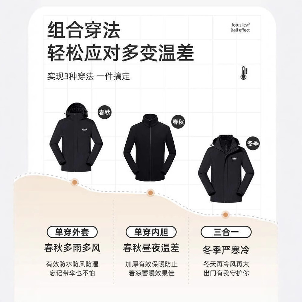 ラクダHJCAMEL突撃服男女子学生2024新型アウトドア防風防水三合一登山服コート