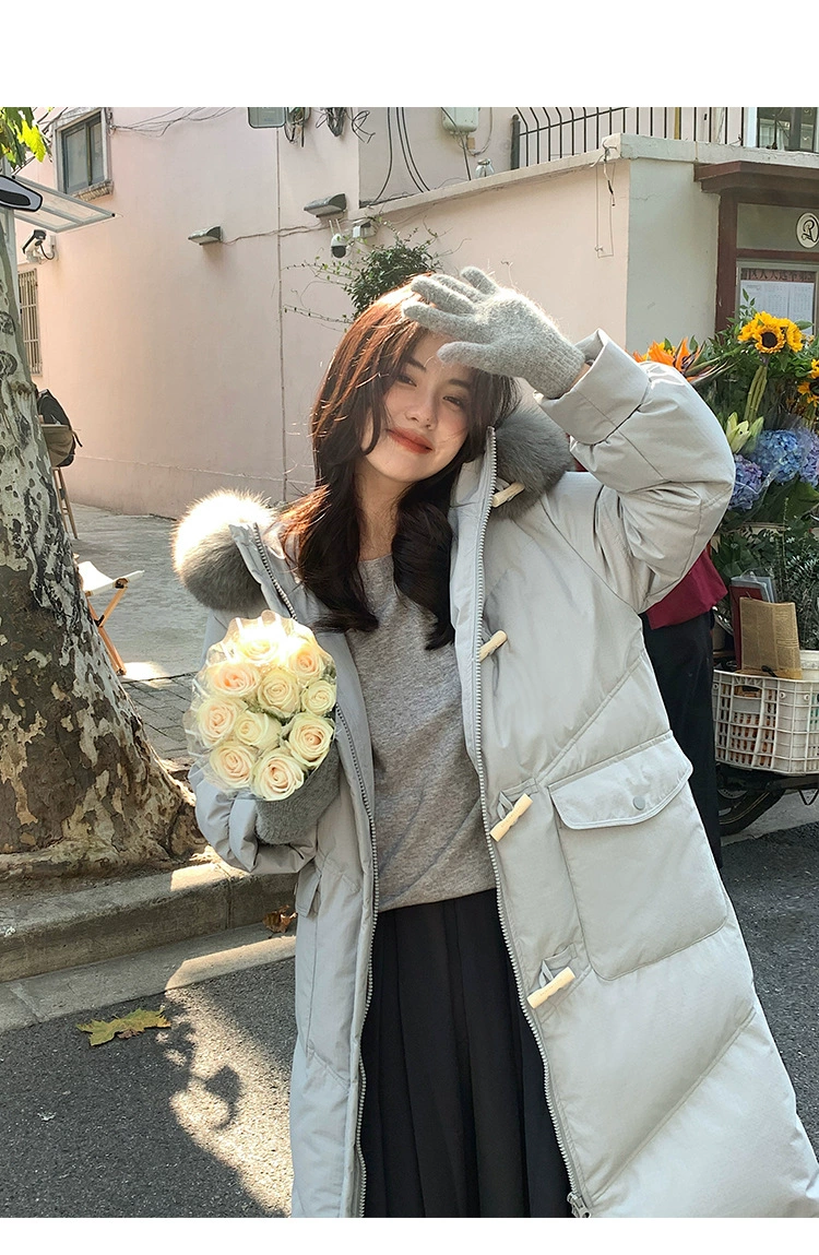 Long down jacket with hood, duck down