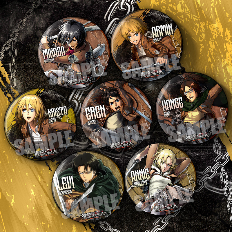The attacking giant cartoon model has a big double-flash badge around Livell's big badge around Mikasa.