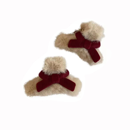 High-end velvet bow hair clip for New Year's bangs, retro princess hair accessory, small size, suitable for autumn and winter