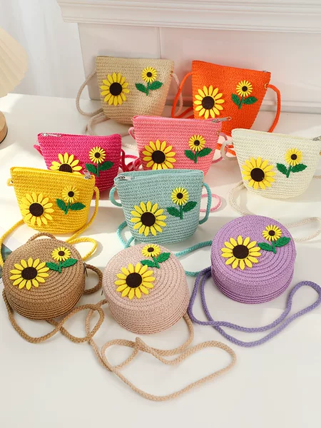 Summer Kidsren's Bag Female Pastoral Style Straw Bag Woven Bag 2025 New Cute Fashion Girl Crossbody Straw Bag