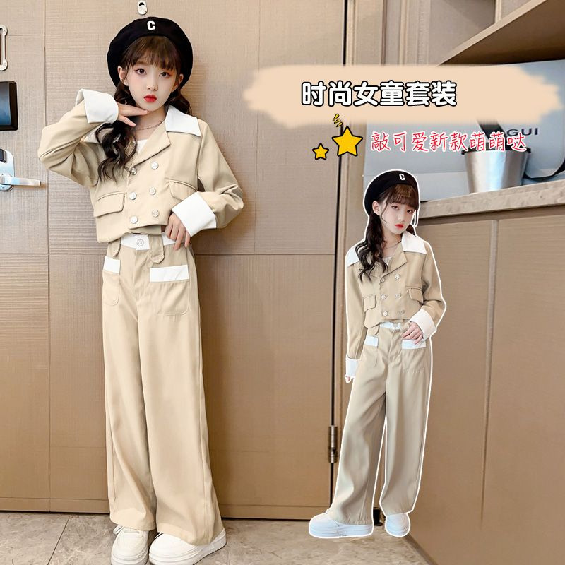 Traje casual para niñas 2024 nuevo estilo estilo occidental niña mediana edad moda primavera y otoño niños rojo de Internet traje de dos piezas
