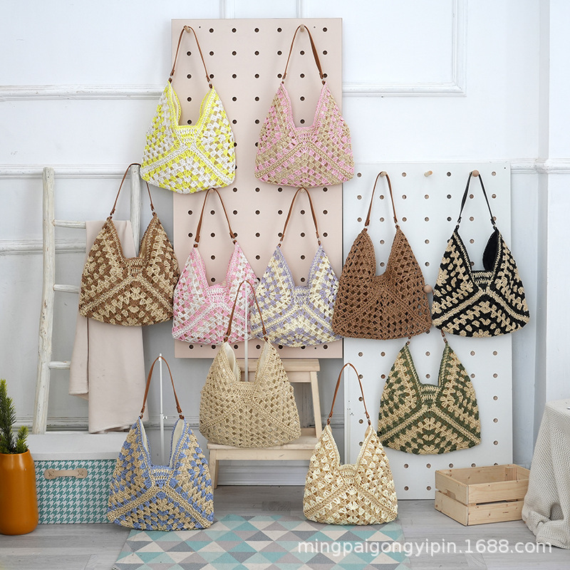 Internet-Famous Handmade Woven Hollow Bags Manufacturer Versatile Woven Bags for Commuting, Vacation, Travel, Straw Beach Bags Wholesale