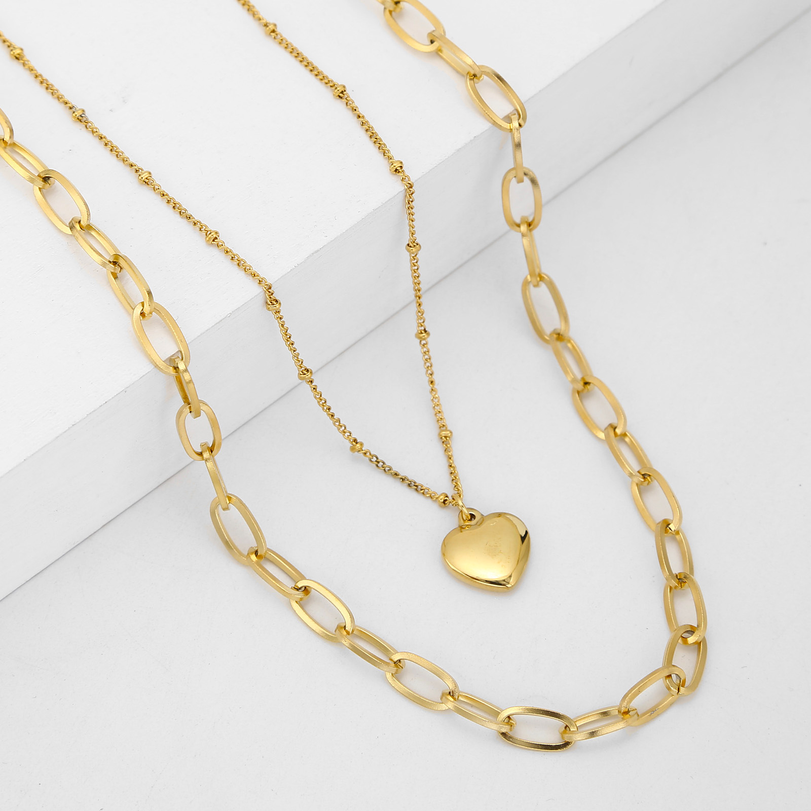 Retro Heart Shape Titanium Steel Plating Layered Necklaces 1 Piece