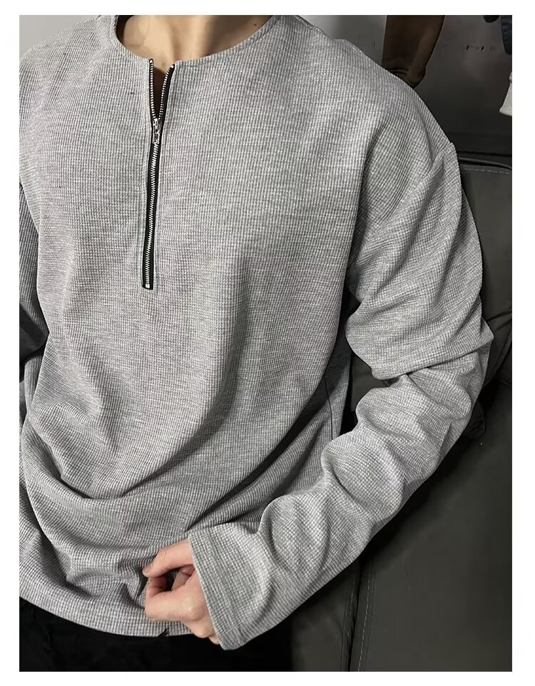 Sweat à capuche zippé en coton gaufré pour homme coupe large_voghion.com