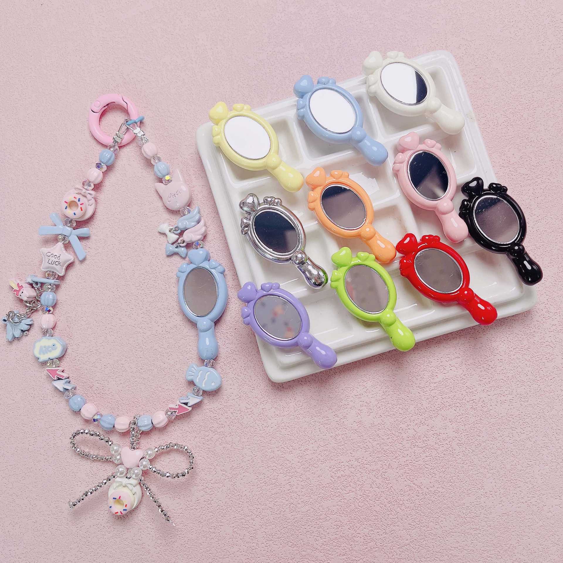 烤漆可爱立体双面魔镜竖孔串珠DIY手机链包挂挂件饰品配饰材料