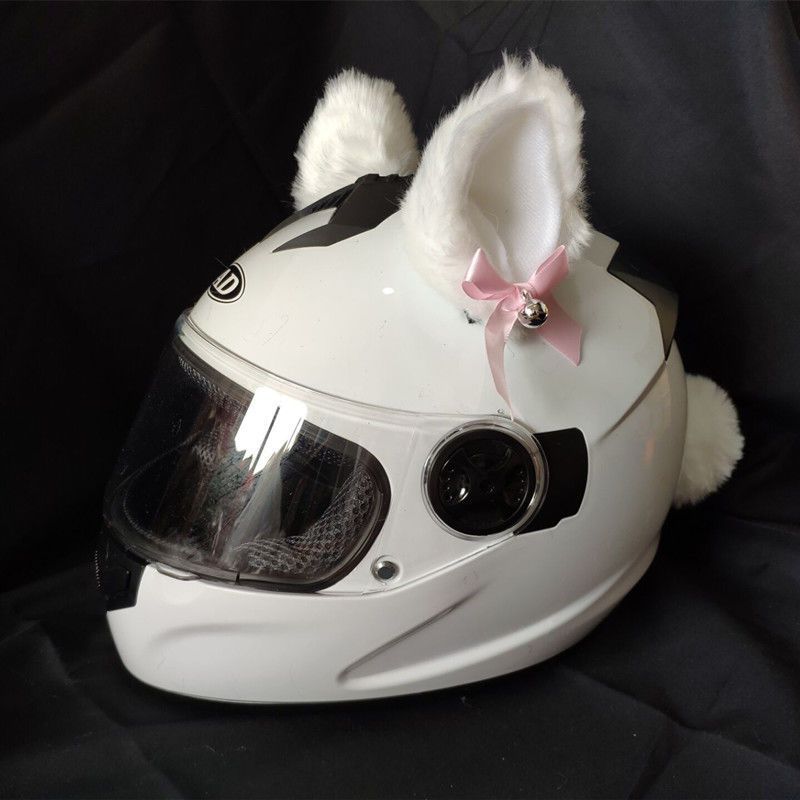 Cat Ears Motorcycle Electric — Motuoche Auto Parts and Accessories - white-white-inside-cat-ears-pair-with-bells-tail