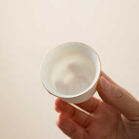 羊脂玉白瓷描金品茗杯主人杯杯垫家用功夫茶杯logo杯子陶瓷会客杯