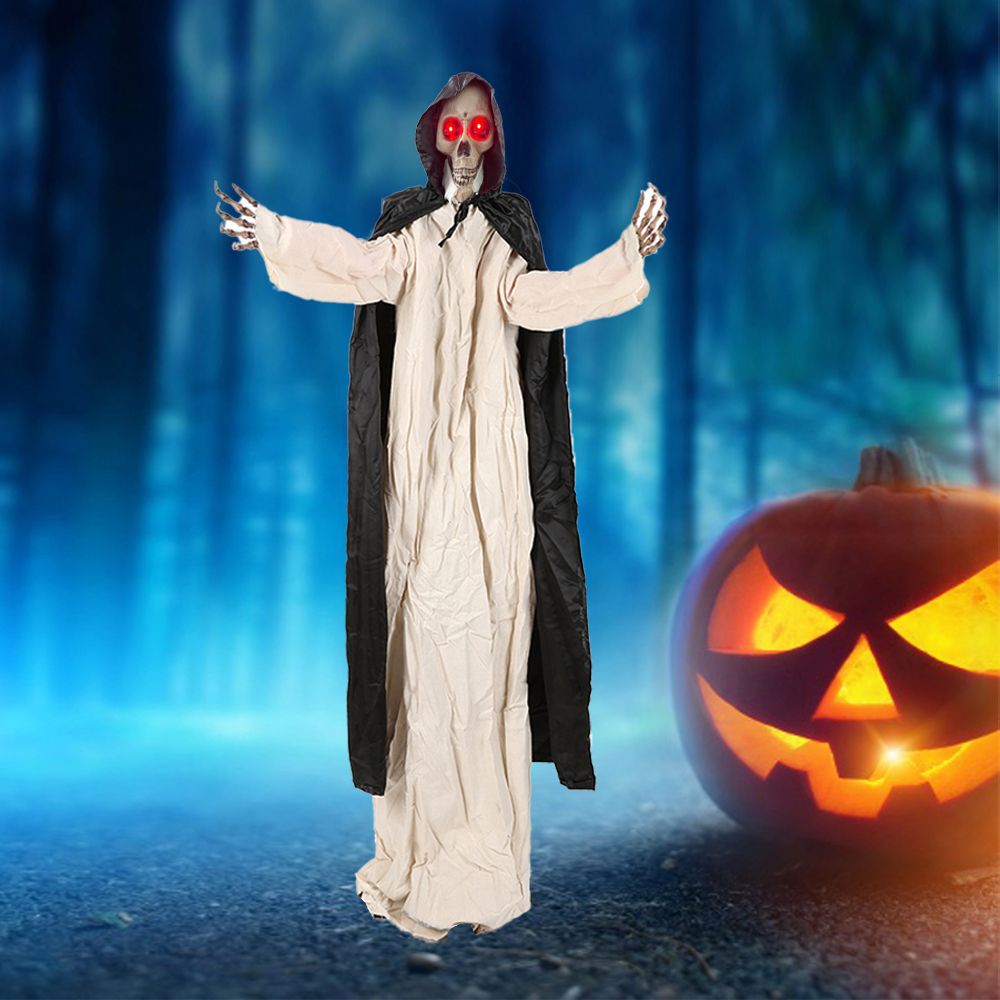 Decoración de Halloween, esqueleto eléctrico, gran colgante, fantasma de pie, control de voz, sacudiendo la cabeza, habitación secreta, casa embrujada, accesorios de diseño a gran escala
