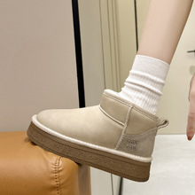 加绒女鞋2025冬季新款周冬雨同款厚底雪地靴女款短筒防水加厚棉鞋