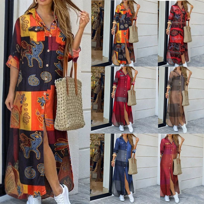 2026 Ebay Aliexpress Autumn New Fashion Long Sleeve Shirt Dress Long Dress S-5Xl Large Stock Available
