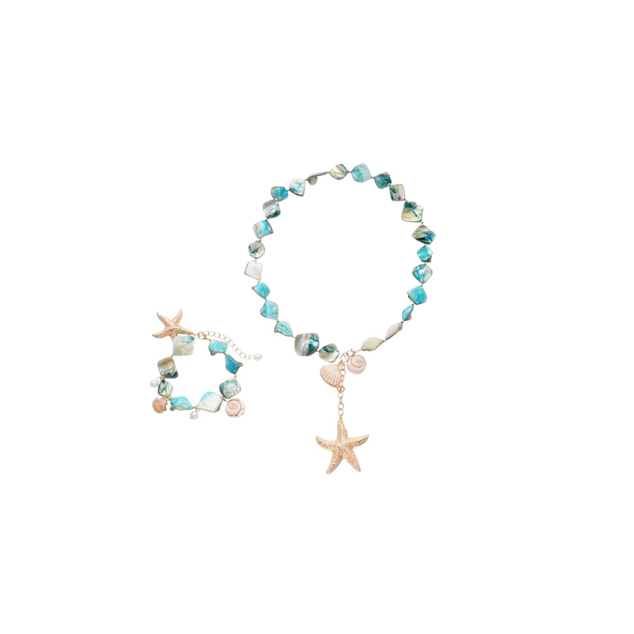 Concha Concha Concha Estrella de mar Juego de collar de perlas Estilo de vacaciones junto al mar Temperamento Cadena de clavícula Moda Collar de todo fósforo al por mayor