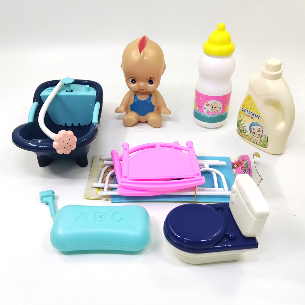 Los niños juegan casa Baño baño Agua mano presión agua bañera muñeca juguete traje bebé baño juguete