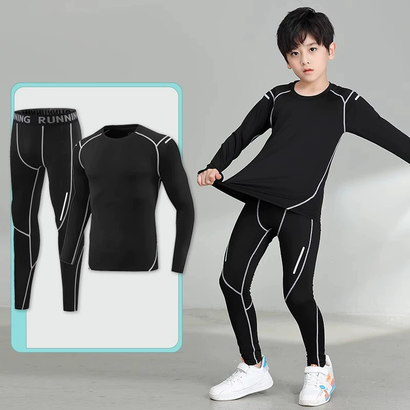 Children's fleece basketball football sports suit for training for gym, quick dry long-sleeve, tight, for running
