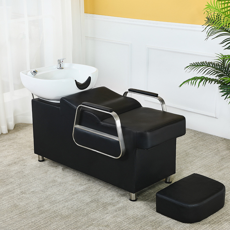 Barbería cama de lavado de cabello especial de alta calidad semicontraída fábrica de cama de perforación de lujo ligero en línea cama de lavado de cabello rojo