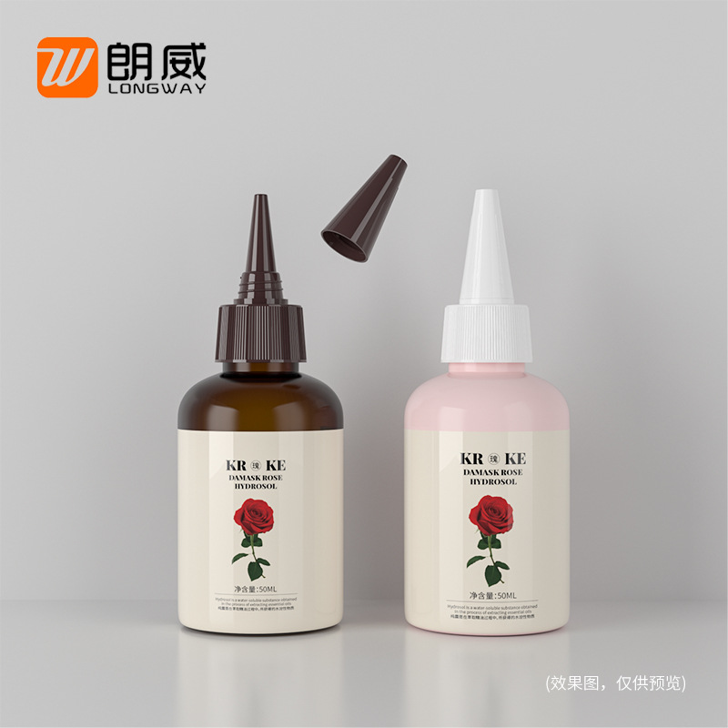 50ml botella de plástico PET de hombro redondo baja emulsión líquida botella de rocío puro botella de tapa de punta transparente