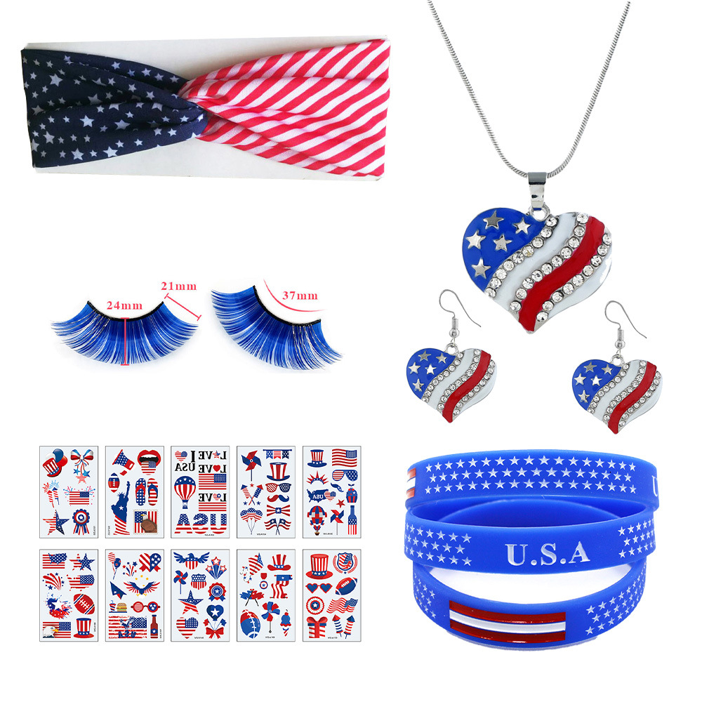 Gafas del Día de la Independencia de los Estados Unidos Diadema de carnaval Diadema Diadema Pendientes Pestañas postizas Gafas de bandera