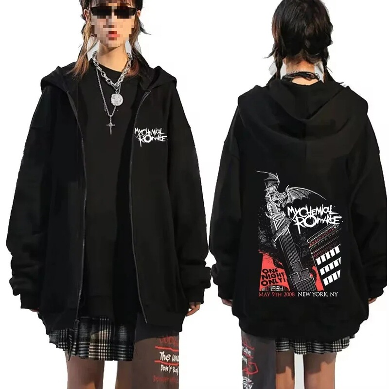 My Chemical Romance Letter Print Zipper Jacket Hoodie Women's Casual Gothic Retro Clothing Vintage