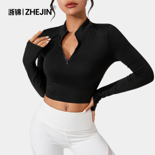 [Zhejiang brocade] coat yoga suit top women's fitness sports top half zipper slim navel exposed fitness coat