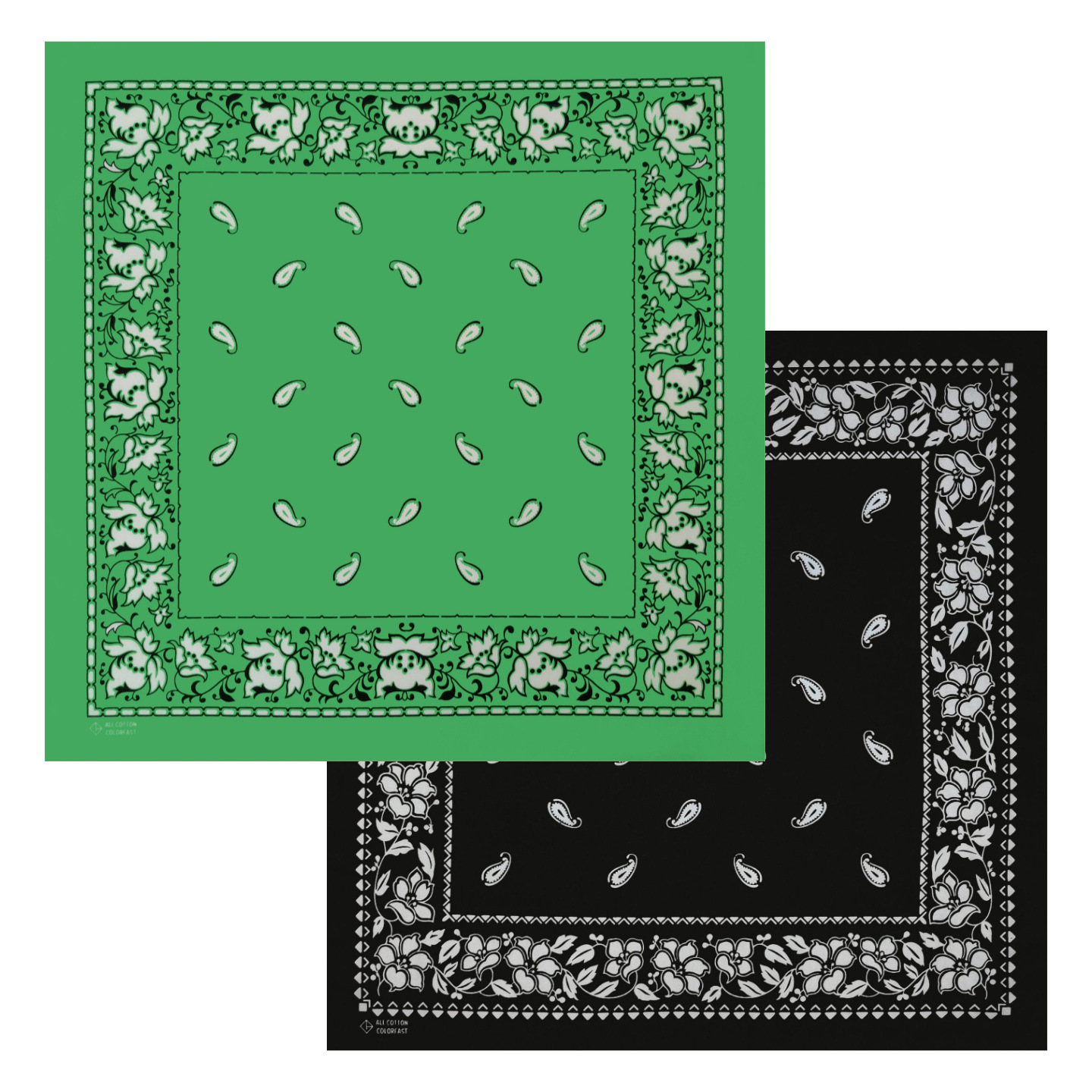 Cotton Black and Green Paisley Print Square Scarf Outdoor Cycling Mountaineering Face Scarf Hip-Hop Street Dance Decorative Headscarf