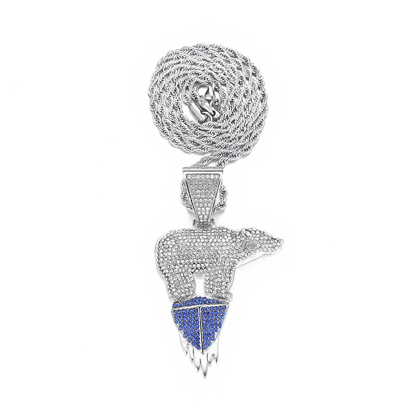 Polar Bear Diamond Pendant Necklace With Cuban Chain For Unisex_voghion.com