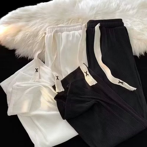 2025 Summer Thin Plain Sheer Loose Wide Leg Straight Tube Pants High Waist Slimming Casual Floor-Length Pants