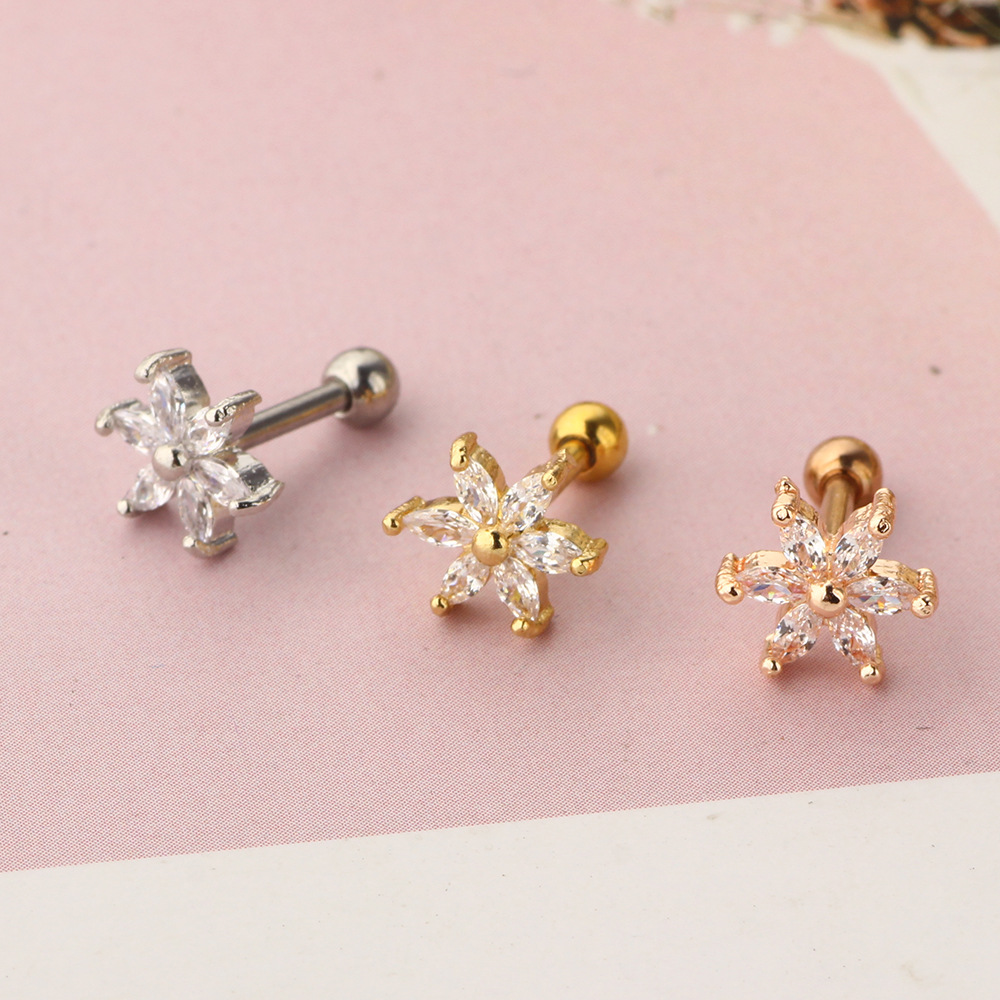 Stainless Steel Threaded Earring Stud with Flower Cartilage Tragus Piercing Jewelry detail image 7