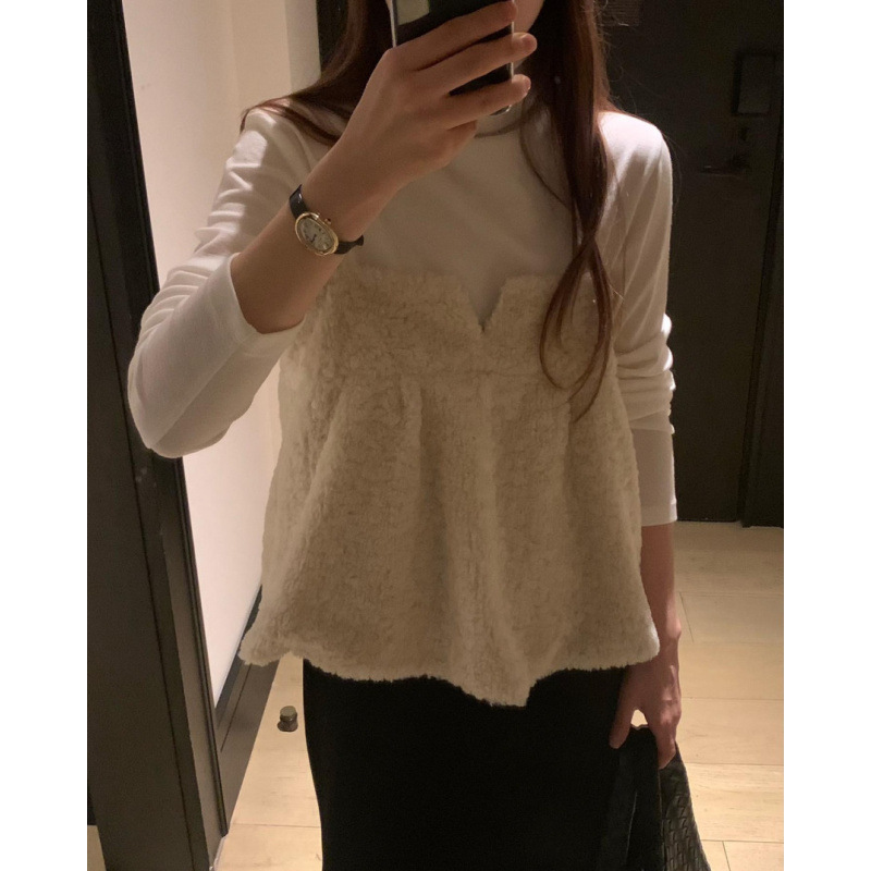 Korean Chic, Age-Reducing, Niche Design, Gentle Elegant, Layered Lamb Wool Camisole for Women, 2 Colors