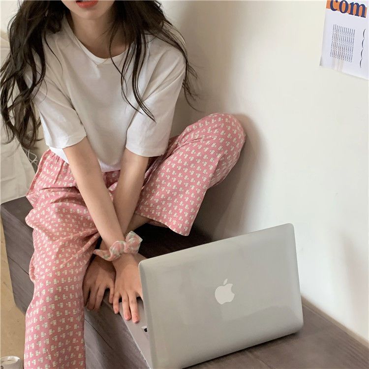 Pajama Pants Women's Spring Korean Style Lazy Household Pants Thin Loose Large Size Long Pants Wide Leg Air Conditioning Pants Summer Wearable
