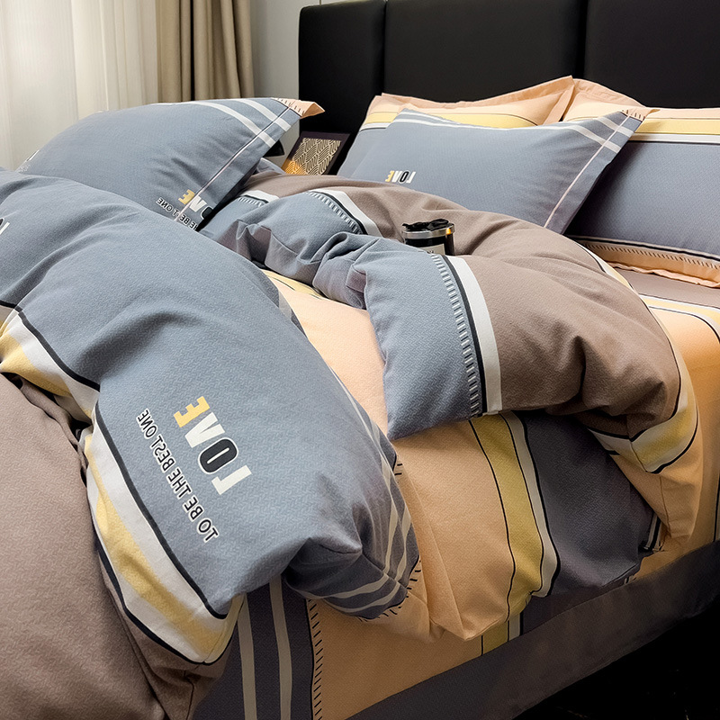 Sábanas de algodón para la piel, ropa de cama de cuatro estaciones, cubierta de edredón grueso de alta calidad, 100 algodón pulido, cuatro piezas