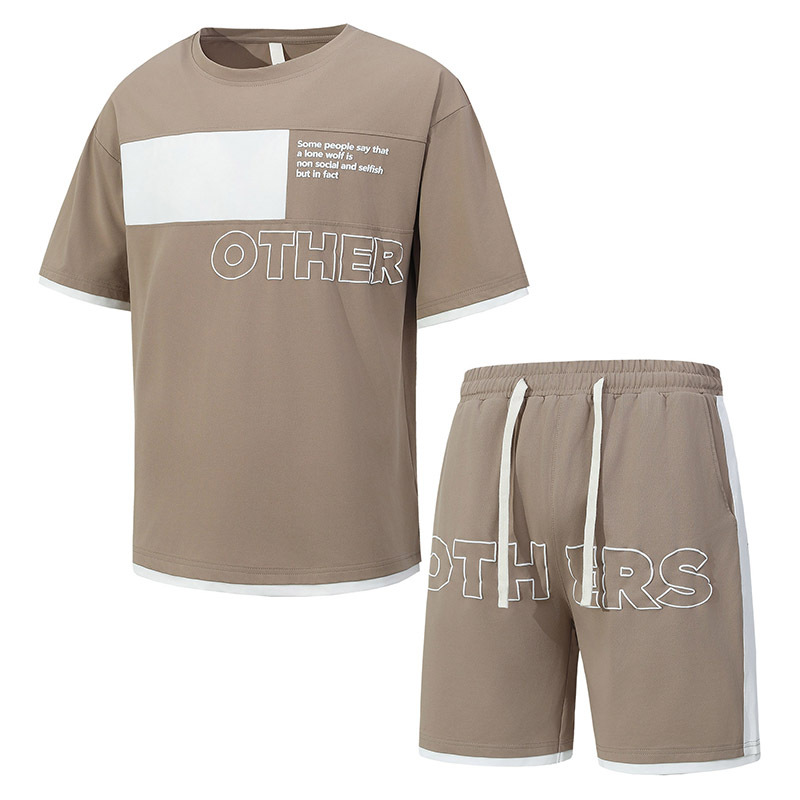 2025 nuevo estilo casual a juego de color manga corta cuello redondo camiseta pantalones cortos traje adolescente casual de dos piezas deportes y ocio