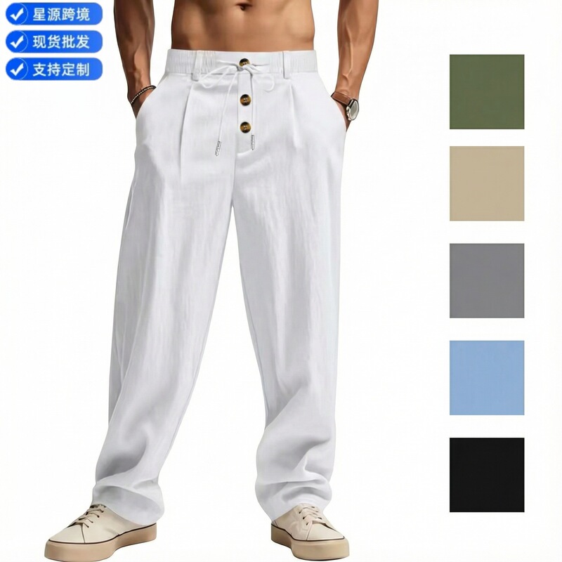 2026 Amazon Aliexpress European and American Spring/Summer New Season Men's Breathable Linen Loose Casual Sports Long Pants for Men