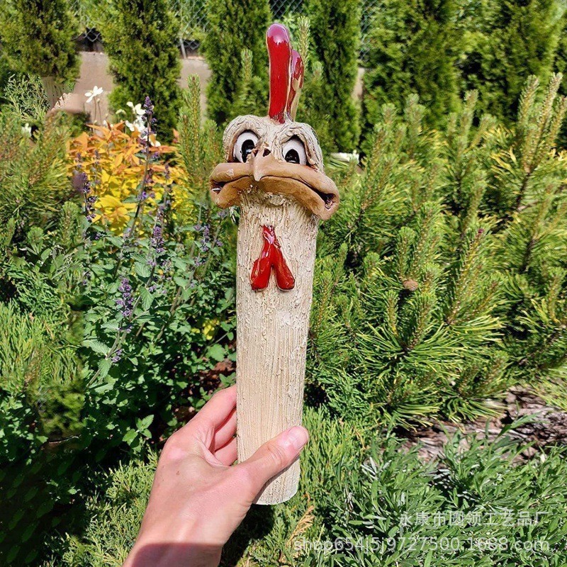 跨境新款 鸵鸟头鸡头FUNNY Hidden CHICKEN花园庭院装饰树脂工艺