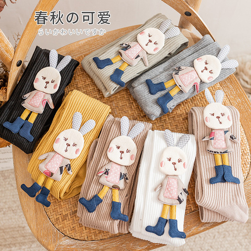 Girls' pantyhose autumn new style medium and large children's big doll rabbit baby one-piece socks girls' bottoming socks trendy