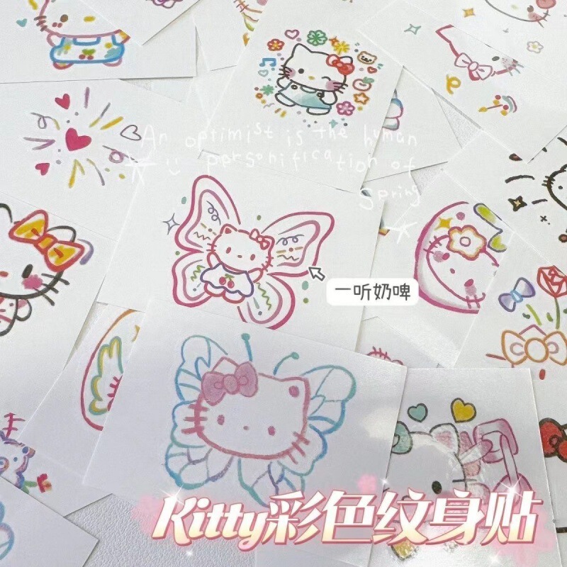 New Colorful Hello Kitty Line Kt Tattoo Waterproof Girl Long-Lasting Artificial Cartoon Cute Fashion Sticker Washable