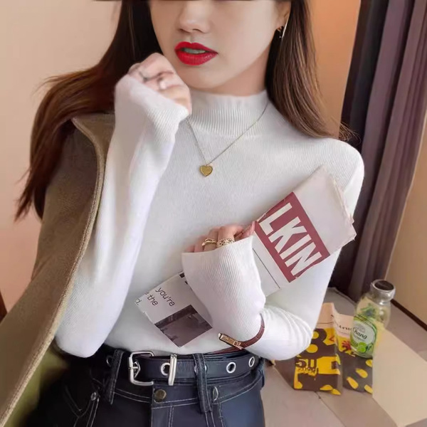 半高领针织衫女秋冬内搭打底衫修身毛衣新款高级感洋气上衣百搭新