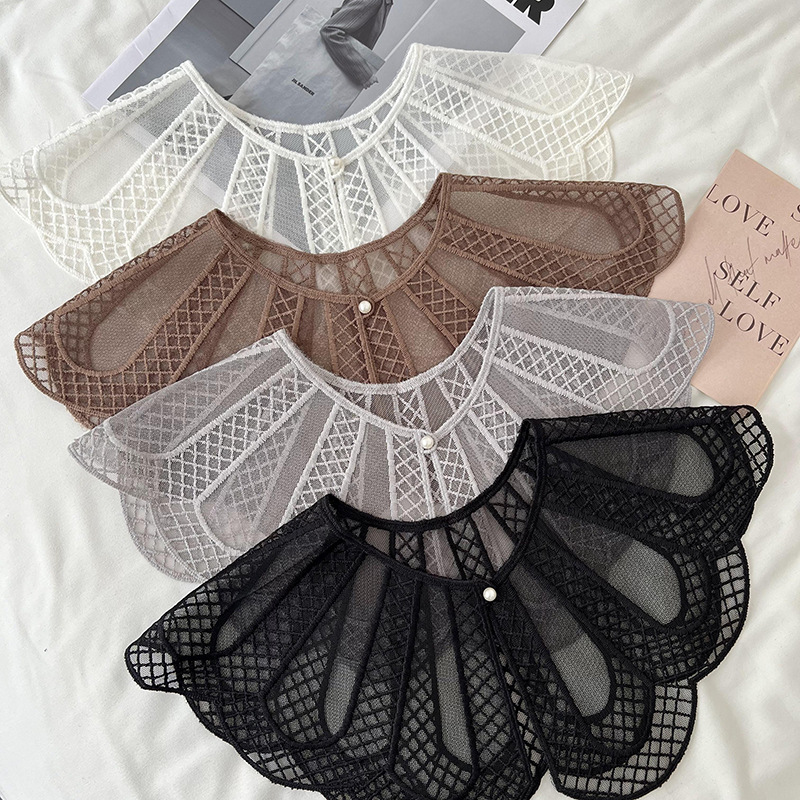 Camisas de cuello falso para niños de cuello falso de encaje, bufandas huecas, cuello, cuello de loto