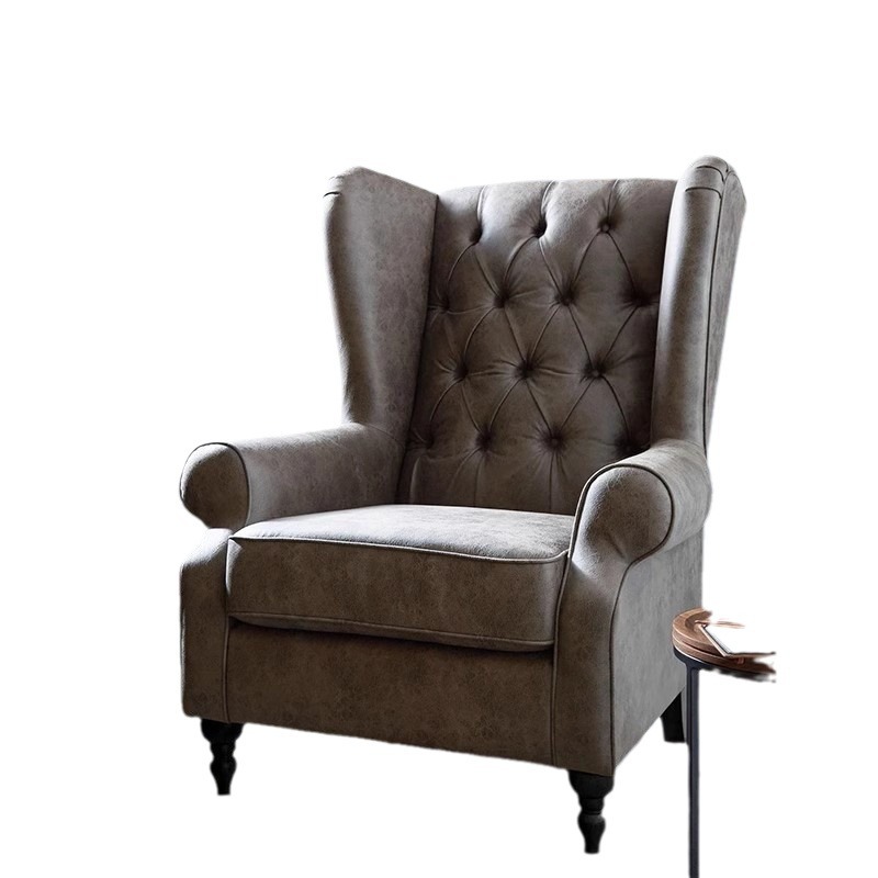 Tigre silla Silla de ocio americano retro pequeño apartamento salón balcón Hotel hebilla esmerilado tela cuero solo sofá