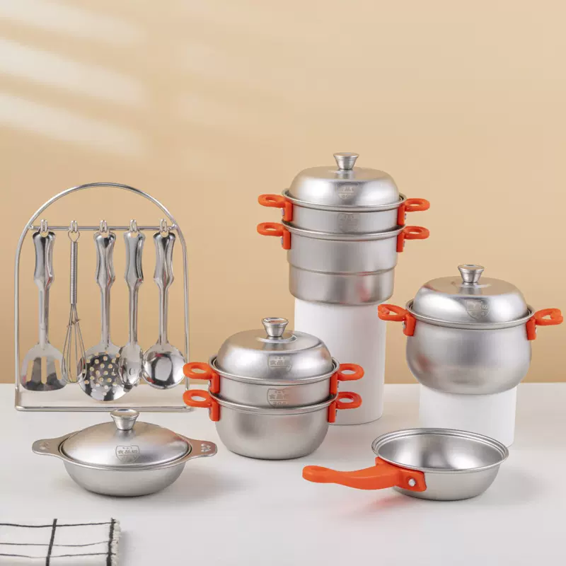 出口亚马逊专供不锈钢迷你餐厨具儿童仿真厨房玩具过家家玩具套装