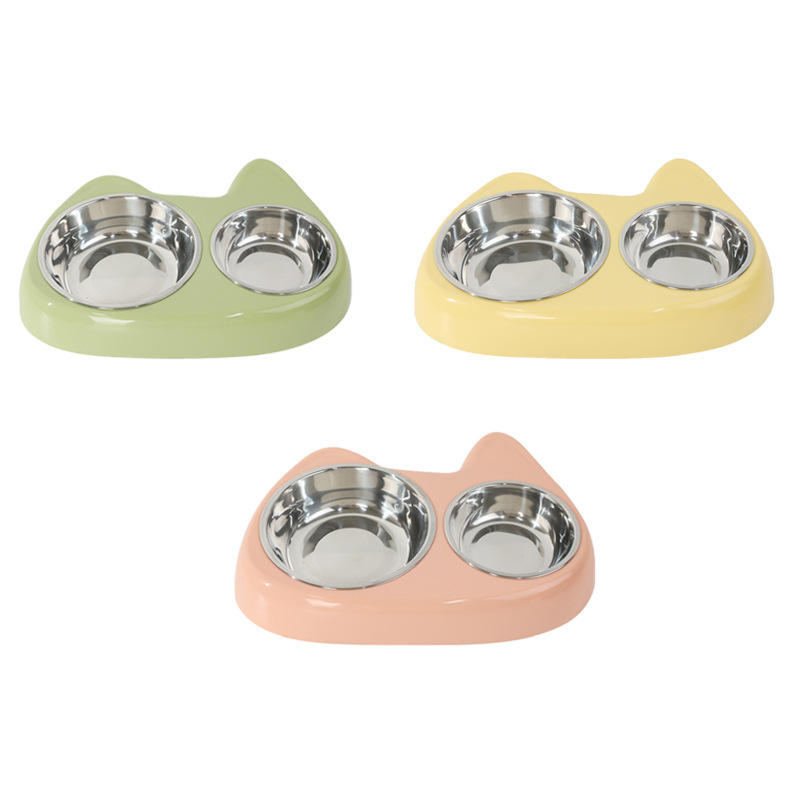Tazón de acero inoxidable para gatos, base de plástico, diámetro grande y pequeño, antideslizante, gatito, peluche, lavabo de acero inoxidable, utensilios de comida para mascotas