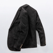 灯芯绒西装外套男秋季中老年宽松条绒爸爸春秋商务休闲小西服上衣