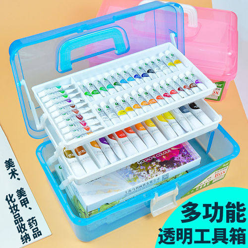 671 Large Three-Layer Art Tool Box Storage Box Plastic Medicine Box Household Folding Storage Organizing Box Wholesale