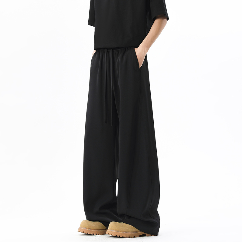 Morgan Silk Black Wide-Leg Curved Trousers for Men and Women, Spring and Autumn Cleanfi Pants, American-Style Drapey Straight-Leg Slightly Flared Pants