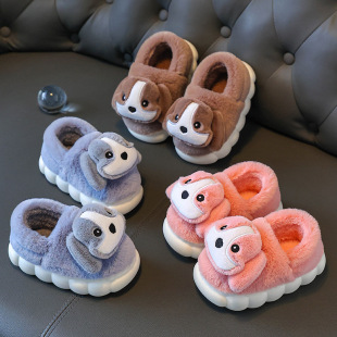 2024 new indoor children's wool slippers bag with girl baby non-slip large children's home boys cotton slippers winter