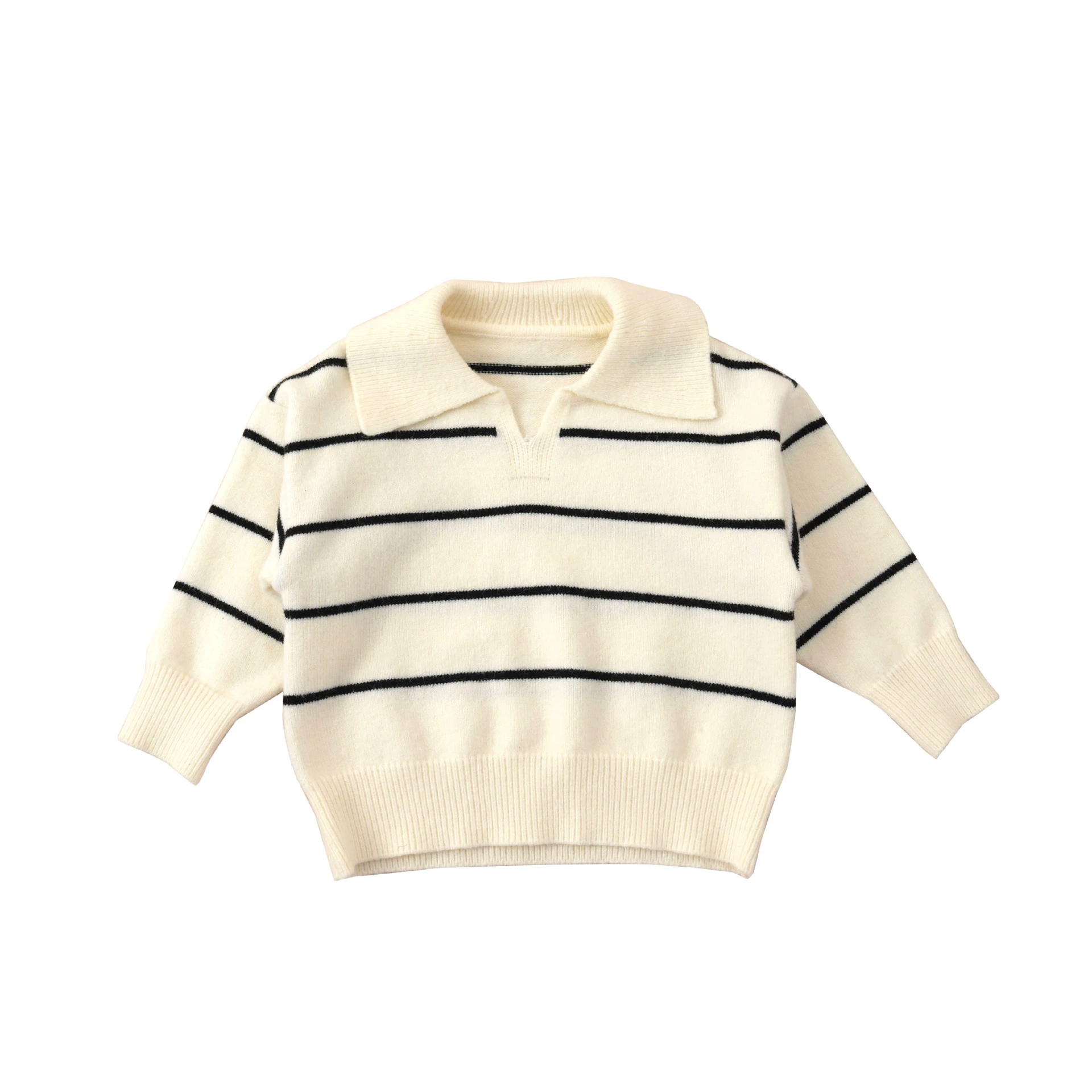 Children's knitted sweater, polo collar, Korean-western demi-season style, beige/chestnut, sizes 80–140 cm